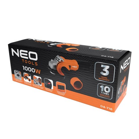 Szlifierka kątowa 1000W, tarcza 125 x 22.2 mm, obroty 3000-12000 min-1 Szlifierka kątowa 1000W, tarcza 125 x 22.2 mm, obroty 3000-12000 min-1