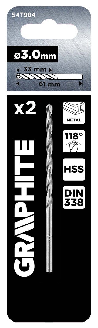 Wiertła do metalu HSS, DIN 338, 3 mm, 2 szt.