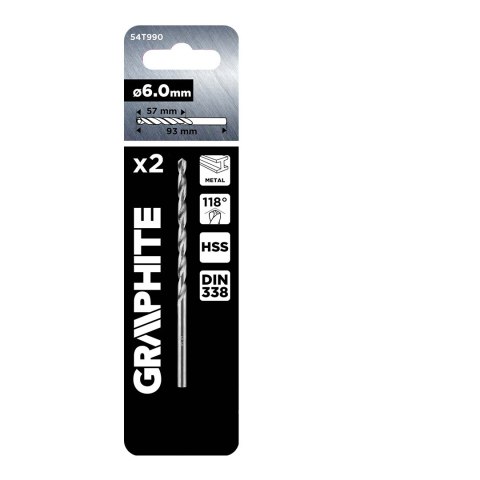 Wiertła do metalu HSS, DIN 338, 6 mm, 2 szt.