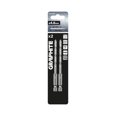 Wiertło do metalu Hex 4.8 mm, 2 szt. Wiertło do metalu Hex 4.8 mm, 2 szt.