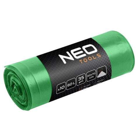 Worki na odpady 60 L, zielone z taśmą, 35 mic, 10 szt. Worki na odpady 60 L, zielone z taśmą, 35 mic, 10 szt.