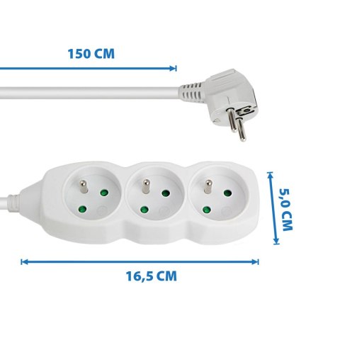 ELK203W Esperanza listwa zasilająca 3 gn. 1.5m biała