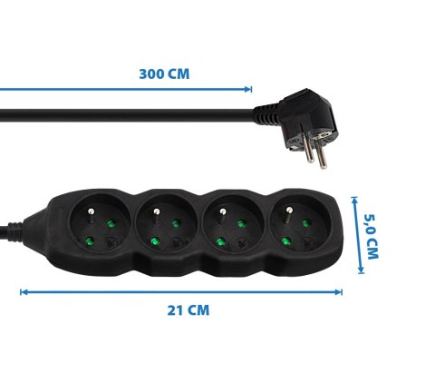 ELK206K Esperanza listwa zasilająca 4 gn. 3m czarna