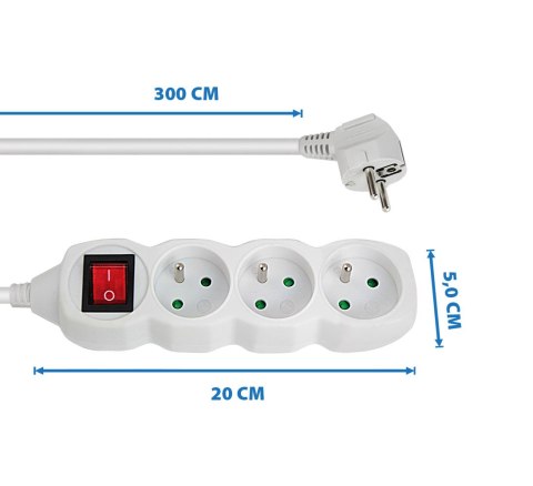 ELK211W Esperanza listwa zasilająca 3 gn. wł. 3m biała
