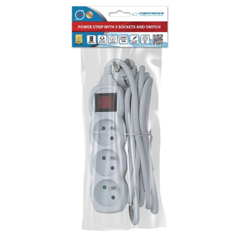 ELK211W Esperanza listwa zasilająca 3 gn. wł. 3m biała