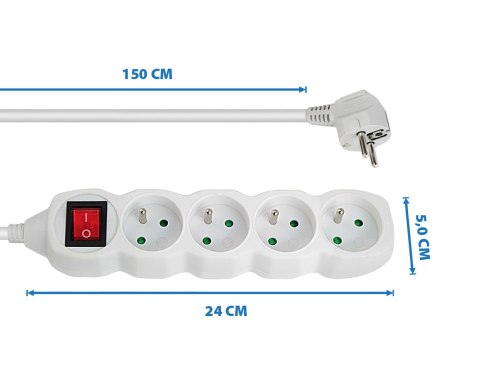 ELK212W Esperanza listwa zasilająca 4 gn. wł. 1.5m biała