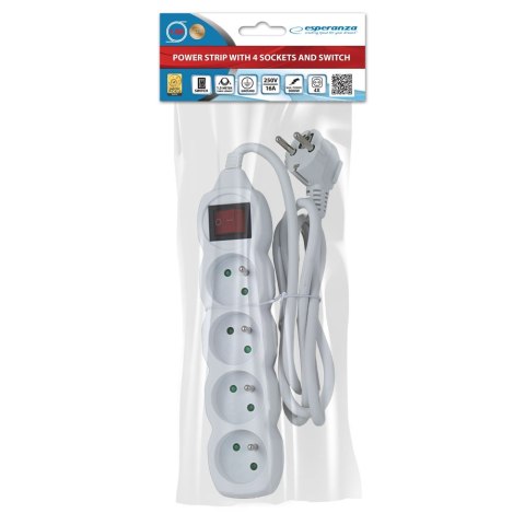 ELK212W Esperanza listwa zasilająca 4 gn. wł. 1.5m biała