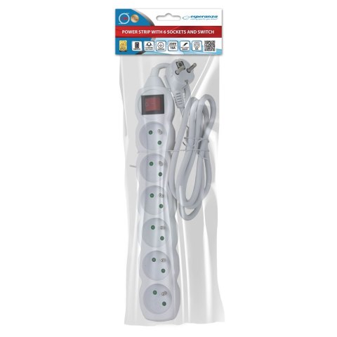 ELK217W Esperanza listwa zasilająca 6 gn. wł. 1.5m biała