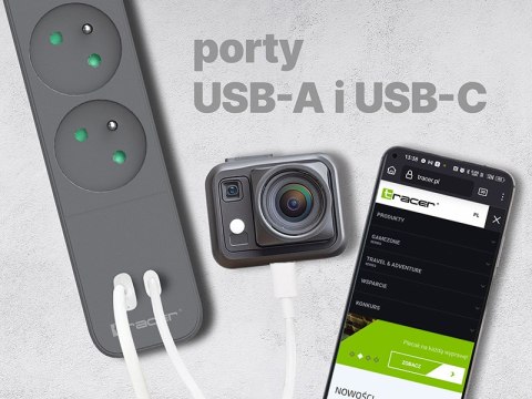 Listwa zasilająca antyprzepięciowa TRACER Power Line+ mobile ready 1.5 m (4 gniazda + 1x USB A+ 1x Type C, PD20W)