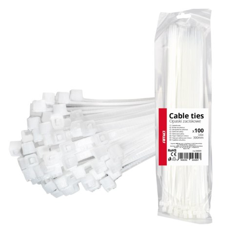 Opaski zaciskowe białe 3.6×300mm 100 szt. amio-04309