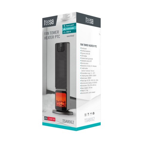 Terrmowentylator kolumnowy PTC Teesa z funkcją imitacją kominka (800/2000W)