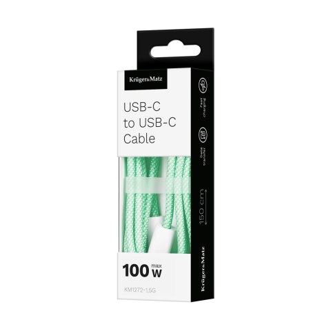 Kabel USB typu C - USB typu C 100 W 1,5 m zielony Kruger&Matz Basic
