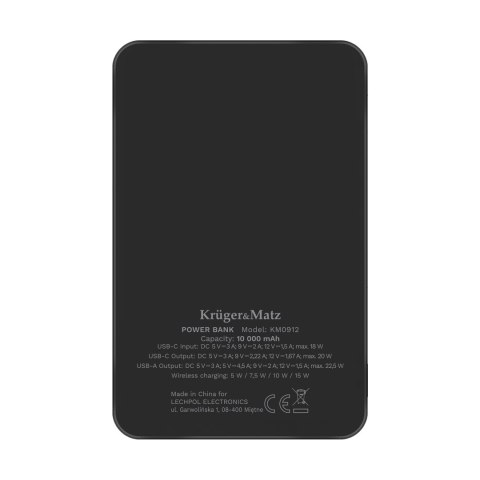 POWERBANK indukcyjny Kruger&Matz 10000 mAh Mag Safe czarny
