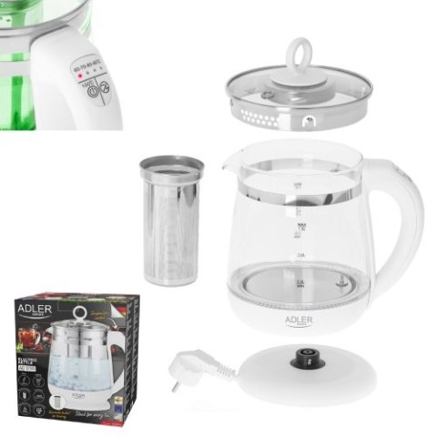 AD 1299 white Czajnik szklany 1,5 l z zaparzaczem oraz regulacją temp. AD 1299 white Czajnik szklany 1,5 l z zaparzaczem oraz regulacją temp.
