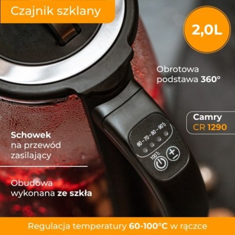 CR 1290 black Czajnik szklany 2,0 l z zaparzaczem oraz regulacją temp.