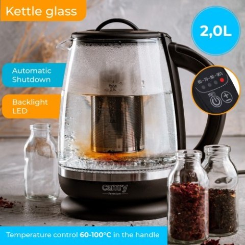 CR 1290 black Czajnik szklany 2,0 l z zaparzaczem oraz regulacją temp.