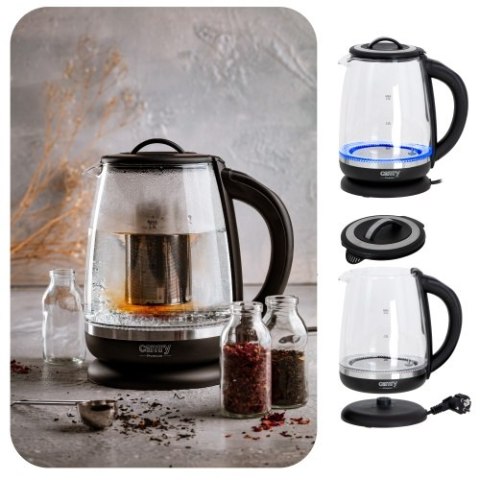 CR 1290 black Czajnik szklany 2,0 l z zaparzaczem oraz regulacją temp.
