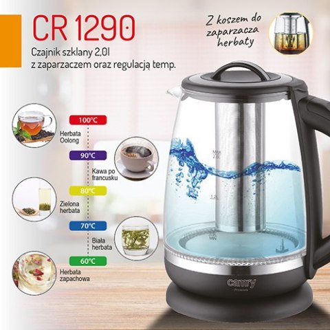 CR 1290 black Czajnik szklany 2,0 l z zaparzaczem oraz regulacją temp.