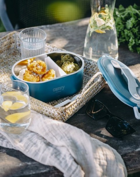 CR 4517 Pojemnik na żywność - podgrzewany - zestaw - metalowy pojemnik + komplet sztućców + woreczek podróżny