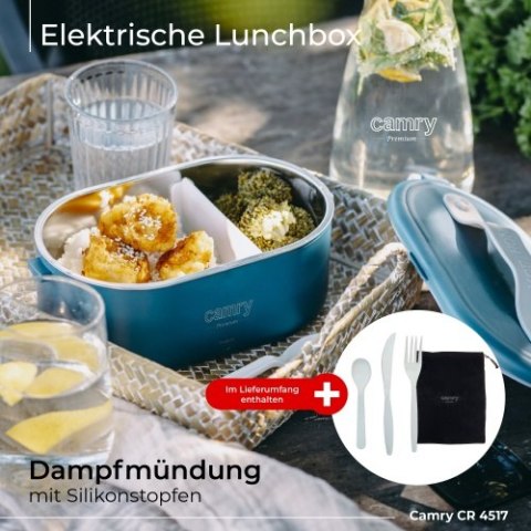 CR 4517 Pojemnik na żywność - podgrzewany - zestaw - metalowy pojemnik + komplet sztućców + woreczek podróżny