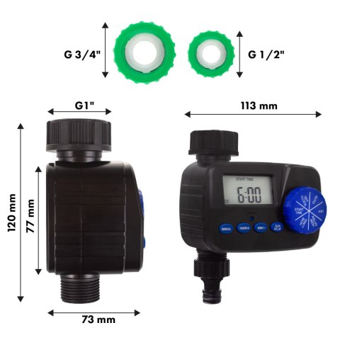 Elektroniczny sterownik nawadniania GreenBlue, programator, zasilanie 2x1,5V AA, GB390