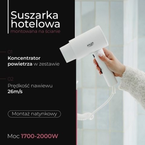 AD 2285 white Suszarka hotelowa, montowana na ścianie