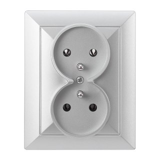 Gniazdo podwójne p/t 2x2P+Z Pearl, 16A, 250V, PT-6 P, srebrny