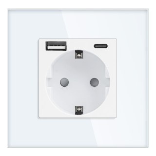 Gniazdo pojedyncze 2P+Z, Schuko, USB-A + USB-C, wyjście 5VDC max. 3A, biały