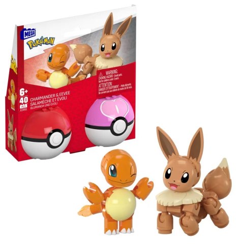 Klocki mega pokemon pokeball 2-pak charmander i eevee
