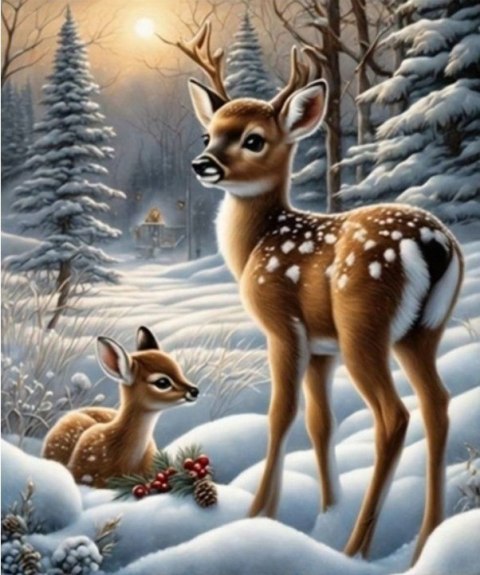 Diamentowa mozaika - jelonki w śniegu