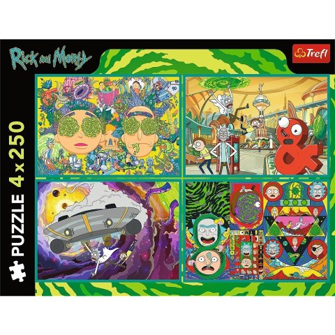 Puzzle 4x250 elementów rick i morty zakręcony świat
