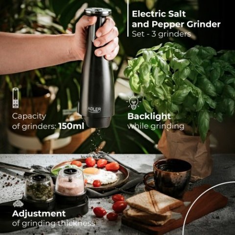 AD 4449 black Młynek do przypraw, soli i pieprzu - zestaw 3 młynków - usb
