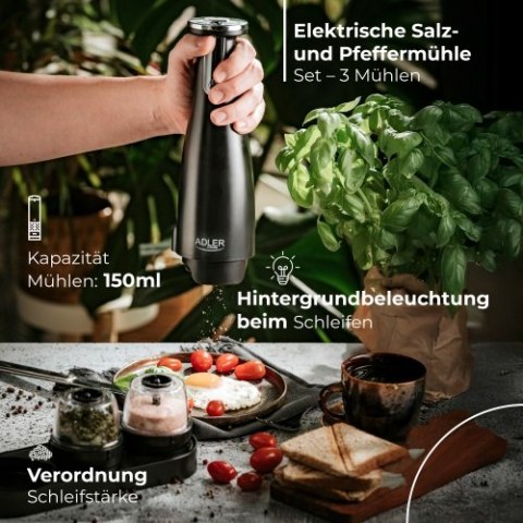 AD 4449 black Młynek do przypraw, soli i pieprzu - zestaw 3 młynków - usb
