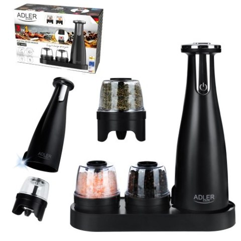 AD 4449 black Młynek do przypraw, soli i pieprzu - zestaw 3 młynków - usb