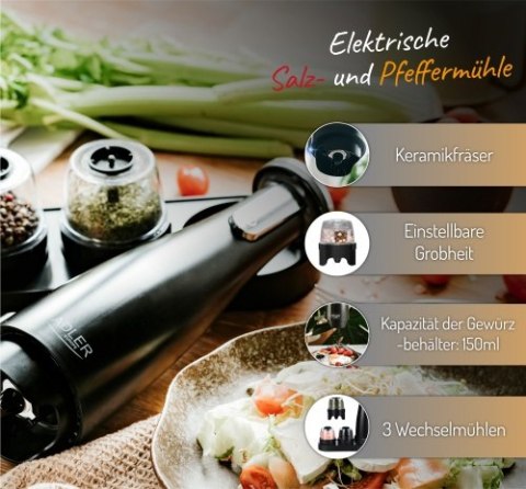 AD 4449 black Młynek do przypraw, soli i pieprzu - zestaw 3 młynków - usb