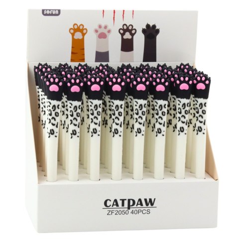 Długopis Żelowy Kocia Łapka Niebieski Tusz Zatyczka Biało Czarny 16,5cm