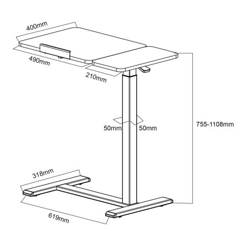 Mobilne biurko/stand na laptop Maclean, czarne, regulacja wysokośc 76-109cm, max. 30kg , MC-120 B