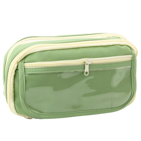 Piórnik Szkolny Dwukomorowy Z Kieszonkami Pojemny Zielony 22cm