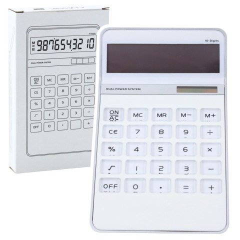 Kalkulator Biurowy Klasyczny 10D Wyświetlacz 10-Cyfrowy Solar Biały