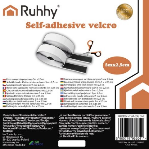 Rzep samoprzylepny czarny 5m x 2,5cm Ruhhy 24237 Rzep samoprzylepny czarny 5m x 2,5cm Ruhhy 24237