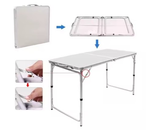 Stół Turystyczny Kempingowy Składany Regulowany Aluminiowy Biały 120x60cm