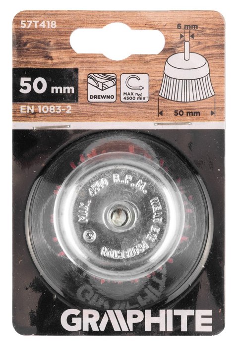 Szczotka nylonowa doczołowa 50 mm, z trzpieniem 6 mm