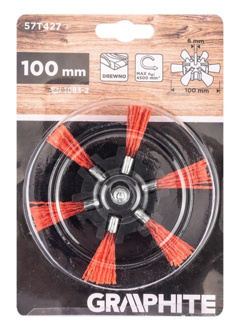 Szczotka nylonowa, tarczowa, 100 mm, z trzpieniem 6 mm