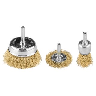 Szczotki druciane drut karbowany, mosiądzowany, 25, 50, 75 mm, 3 szt., trzpień 6 mm