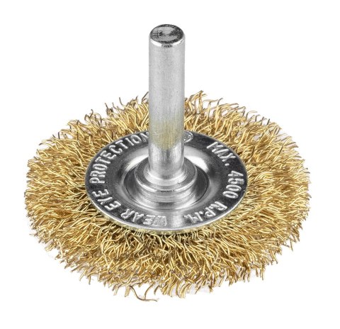 Szczotki druciane drut karbowany, mosiądzowany, 25, 50, 75 mm, 3 szt., trzpień 6 mm