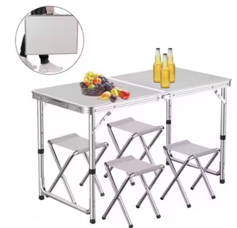 Zestaw Turystyczny Stolik Składany Kempingowy 4 Krzesła Szary