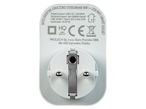 72-077# Inteligentne gniazdko sterowane wifi tuya 2x usb+usb-c