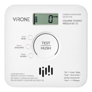 Bateryjny czujnik tlenku węgla (czadu), 2xAA, żywotność sensora 10 lat