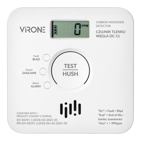 Bateryjny czujnik tlenku węgla (czadu), 2xAA, żywotność sensora 10 lat