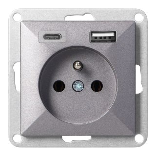 Gniazdo pojedyncze p/t 2P+Z z ładowarką USB A+C Pearl, 16A, 250V, PT-16P/USB, antracyt